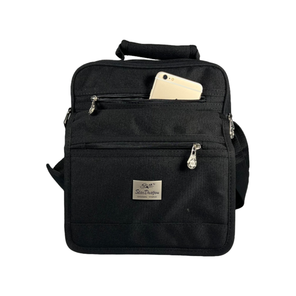 Сумка через плечо на 6 отделений, 12 л, текстиль, ручки для переноса, черная Сумка через плечо на 6 отделений, 12 л, текстиль, ручки для переноса, черная