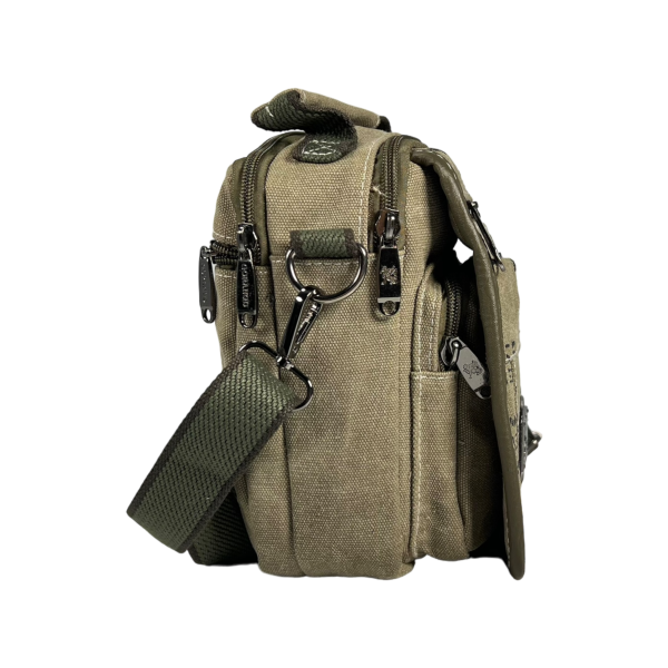 Брезентова сумка через плече на п'ять відділень, ручки для переносу, колір хакі Брезентова сумка через плече на п'ять відділень, ручки для переносу, колір хакі