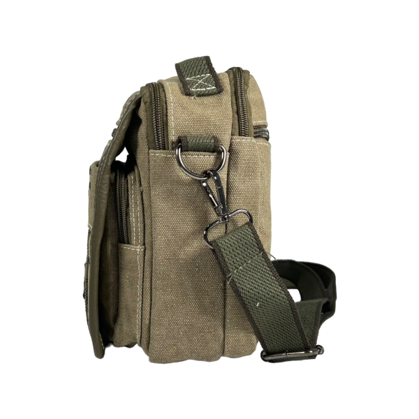 Брезентова сумка через плече на п'ять відділень, ручки для переносу, колір хакі Брезентова сумка через плече на п'ять відділень, ручки для переносу, колір хакі