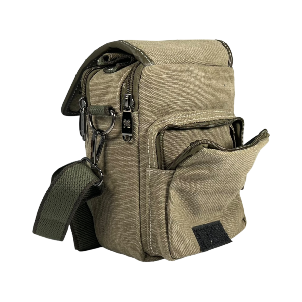 Брезентова сумка через плече на п'ять відділень, ручки для переносу, колір хакі Брезентова сумка через плече на п'ять відділень, ручки для переносу, колір хакі