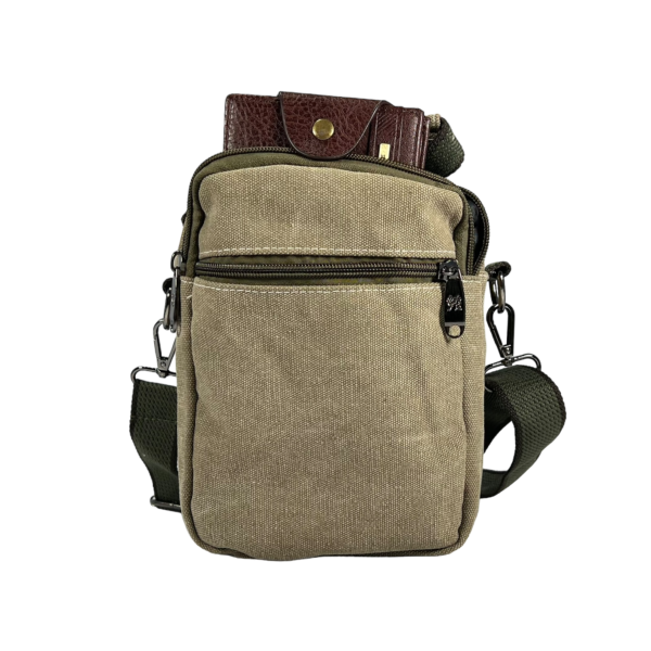 Брезентова сумка через плече на п'ять відділень, ручки для переносу, колір хакі Брезентова сумка через плече на п'ять відділень, ручки для переносу, колір хакі