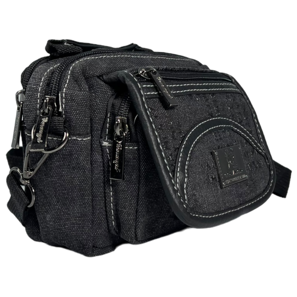 Брезентова та водонепроникна сумка через плече на три відділення чорного кольору Брезентова та водонепроникна сумка через плече на три відділення чорного кольору