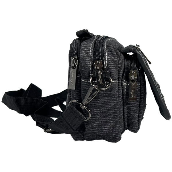 Брезентова та водонепроникна сумка через плече на три відділення чорного кольору Брезентова та водонепроникна сумка через плече на три відділення чорного кольору