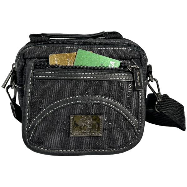 Брезентова та водонепроникна сумка через плече на три відділення чорного кольору Брезентова та водонепроникна сумка через плече на три відділення чорного кольору