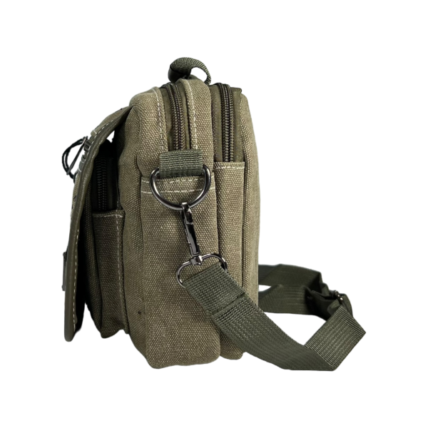 Брезентовая и практичная сумка через плечо на четыре отделения, хаки Брезентовая и практичная сумка через плечо на четыре отделения, хаки