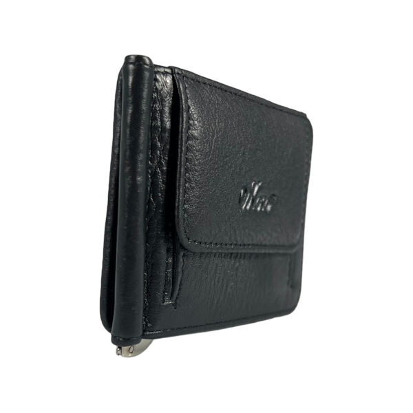 Компактний чоловічий гаманець-затискач з натуральної шкіри, чорний Компактний чоловічий гаманець-затискач з натуральної шкіри, чорний