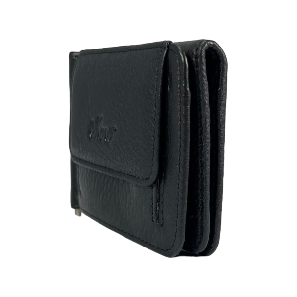 Компактний чоловічий гаманець-затискач з натуральної шкіри, чорний Компактний чоловічий гаманець-затискач з натуральної шкіри, чорний