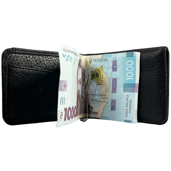 Компактний чоловічий гаманець-затискач з натуральної шкіри, чорний Компактний чоловічий гаманець-затискач з натуральної шкіри, чорний