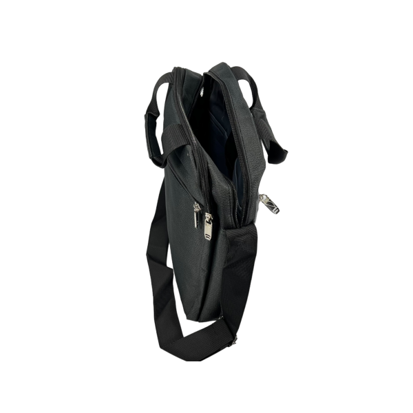 Сумка через плечо на четыре отделения, специальный карман для планшета, черная Сумка через плечо на четыре отделения, специальный карман для планшета, черная