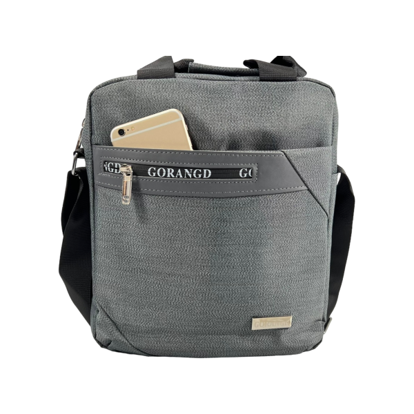 Сумка через плечо на четыре отделения изготовлена из качественного текстиля, серая Сумка через плечо на четыре отделения изготовлена из качественного текстиля, серая