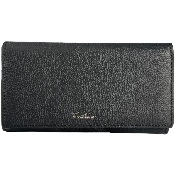 Жіночий гаманець з натуральної шкіри, чорний, з кнопковою застібкою