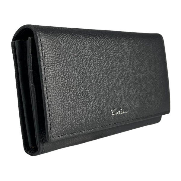 Жіночий гаманець з натуральної шкіри, чорний, з кнопковою застібкою Жіночий гаманець з натуральної шкіри, чорний, з кнопковою застібкою