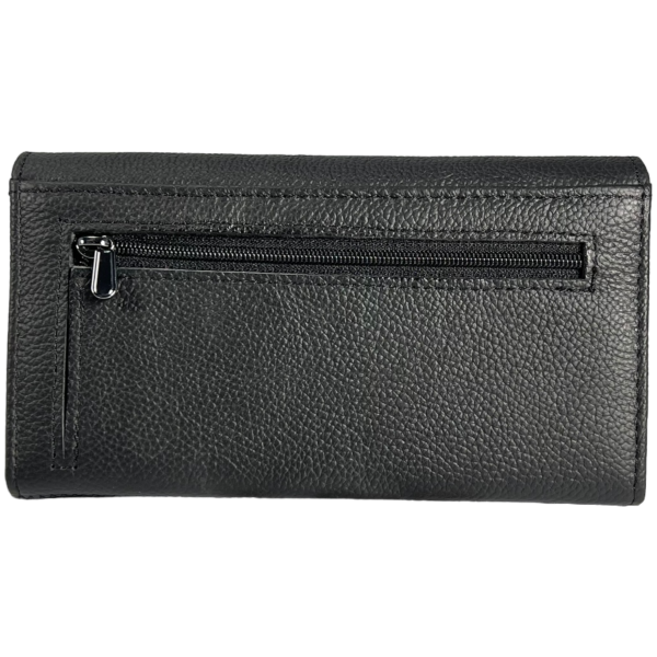 Жіночий гаманець з натуральної шкіри, чорний, з кнопковою застібкою Жіночий гаманець з натуральної шкіри, чорний, з кнопковою застібкою