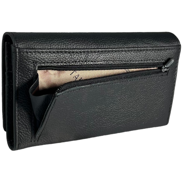 Жіночий гаманець з натуральної шкіри, чорний, з кнопковою застібкою Жіночий гаманець з натуральної шкіри, чорний, з кнопковою застібкою