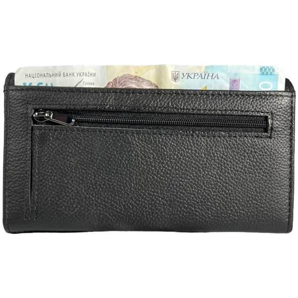 Жіночий гаманець з натуральної шкіри, чорний, з кнопковою застібкою Жіночий гаманець з натуральної шкіри, чорний, з кнопковою застібкою