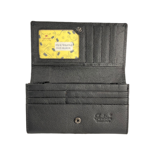 Жіночий гаманець з натуральної шкіри, чорний, з кнопковою застібкою Жіночий гаманець з натуральної шкіри, чорний, з кнопковою застібкою