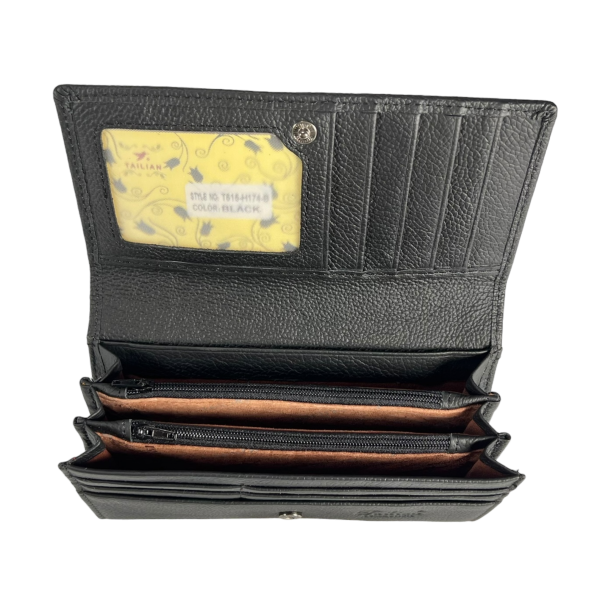 Жіночий гаманець з натуральної шкіри, чорний, з кнопковою застібкою Жіночий гаманець з натуральної шкіри, чорний, з кнопковою застібкою