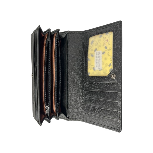 Жіночий гаманець з натуральної шкіри, чорний, з кнопковою застібкою Жіночий гаманець з натуральної шкіри, чорний, з кнопковою застібкою