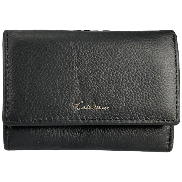 Кошелек кожаный, черный, с кнопочной застежкой, 3 отделения для купюр