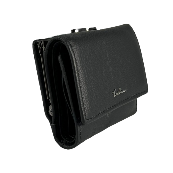Кошелек кожаный, черный, с кнопочной застежкой, 3 отделения для купюр