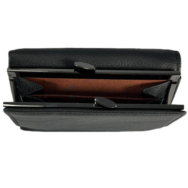 Кошелек кожаный, черный, с кнопочной застежкой, 3 отделения для купюр