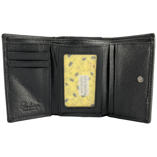 Кошелек кожаный, черный, с кнопочной застежкой, 3 отделения для купюр