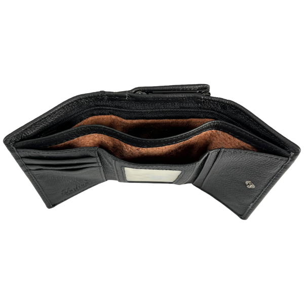 Кошелек кожаный, черный, с кнопочной застежкой, 3 отделения для купюр