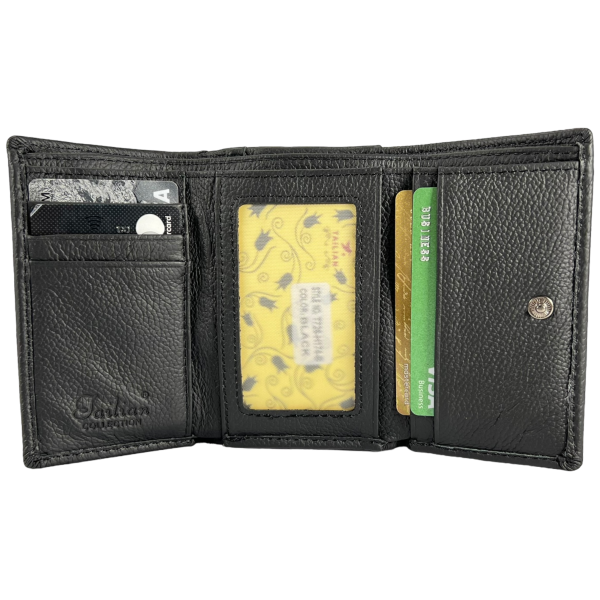 Кошелек кожаный, черный, с кнопочной застежкой, 3 отделения для купюр