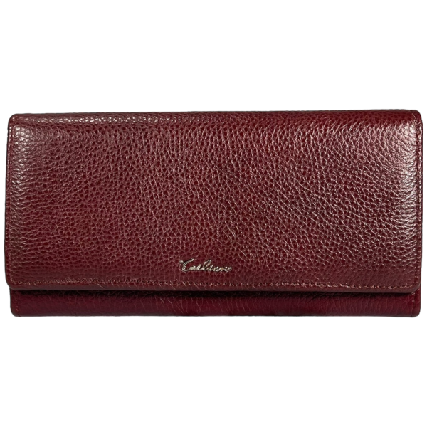 Компактний жіночий гаманець шкіряний, з кнопковою застібкою, колір крімсон