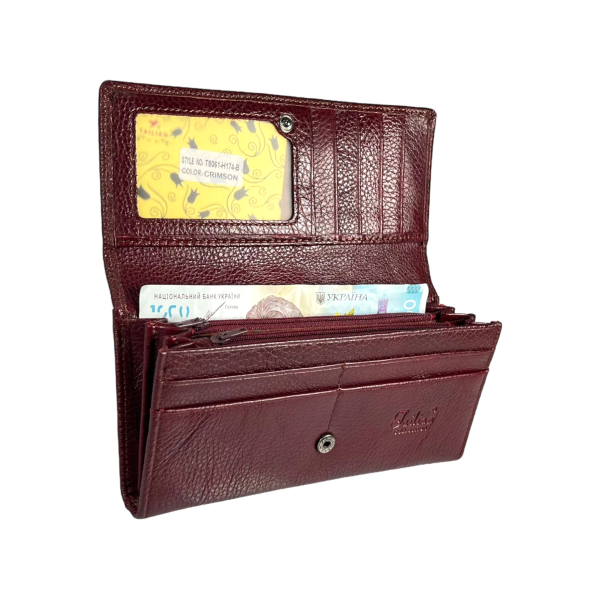 Компактний жіночий гаманець шкіряний, з кнопковою застібкою, колір крімсон Компактний жіночий гаманець шкіряний, з кнопковою застібкою, колір крімсон