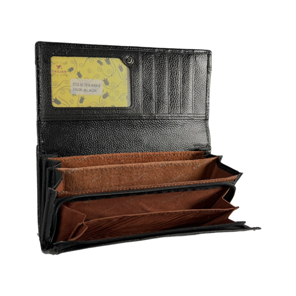 Черный элегантный кожаный кошелек с застежкой на кнопке