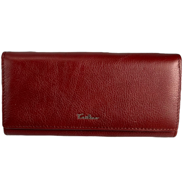 Стильный кошелек кожаный, красный, с кнопочной застежкой, 9 отделений для купюр