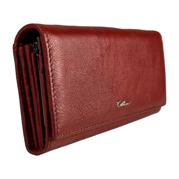 Стильный кошелек кожаный, красный, с кнопочной застежкой, 9 отделений для купюр Стильный кошелек кожаный, красный, с кнопочной застежкой, 9 отделений для купюр