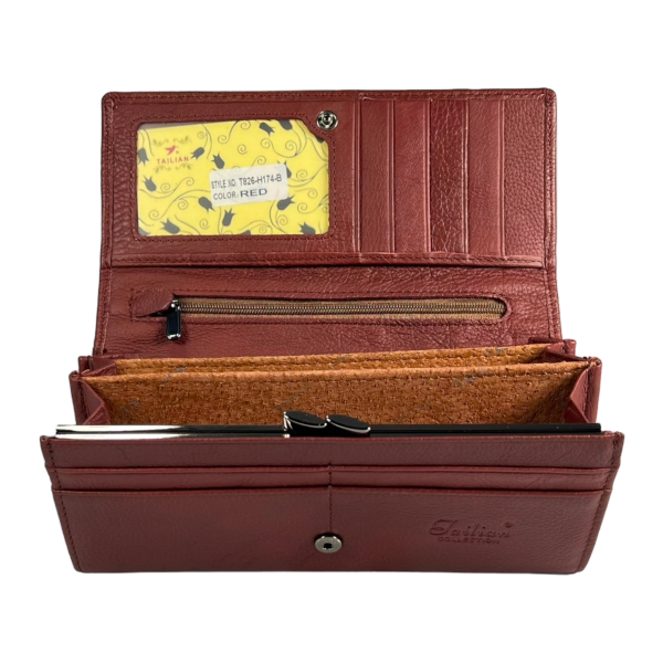 Стильный кошелек кожаный, красный, с кнопочной застежкой, 9 отделений для купюр Стильный кошелек кожаный, красный, с кнопочной застежкой, 9 отделений для купюр