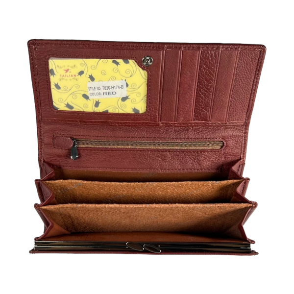 Стильный кошелек кожаный, красный, с кнопочной застежкой, 9 отделений для купюр Стильный кошелек кожаный, красный, с кнопочной застежкой, 9 отделений для купюр