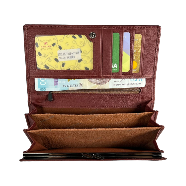 Стильный кошелек кожаный, красный, с кнопочной застежкой, 9 отделений для купюр Стильный кошелек кожаный, красный, с кнопочной застежкой, 9 отделений для купюр