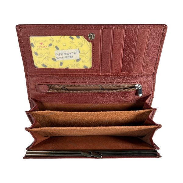 Стильный кошелек кожаный, красный, с кнопочной застежкой, 9 отделений для купюр Стильный кошелек кожаный, красный, с кнопочной застежкой, 9 отделений для купюр