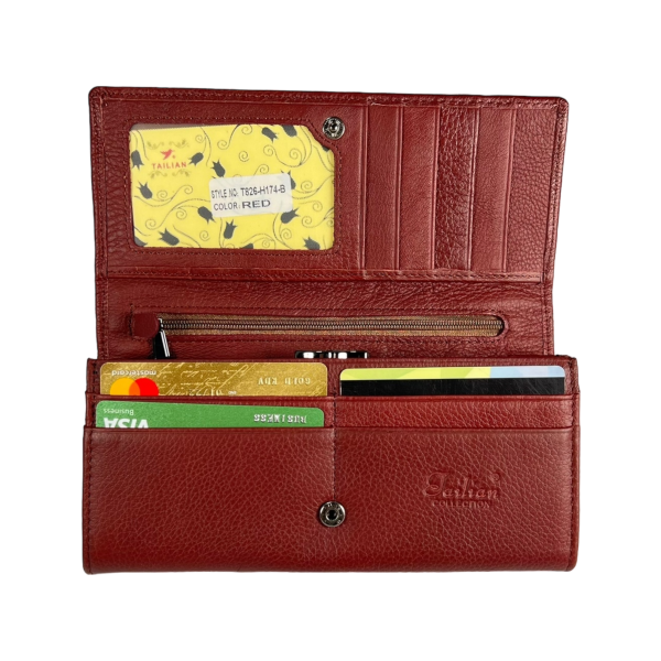 Стильный кошелек кожаный, красный, с кнопочной застежкой, 9 отделений для купюр Стильный кошелек кожаный, красный, с кнопочной застежкой, 9 отделений для купюр