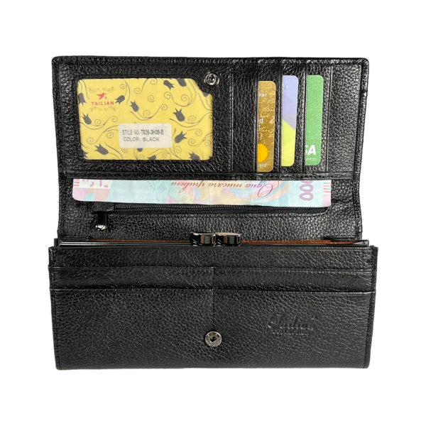 Кожаный женский кошелек черного цвета с кнопочной застежкой, монетница Кожаный женский кошелек черного цвета с кнопочной застежкой, монетница