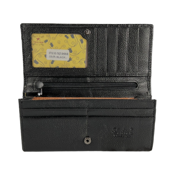 Кошелек из натуральной кожи Tailian черный, с кнопочной застежкой