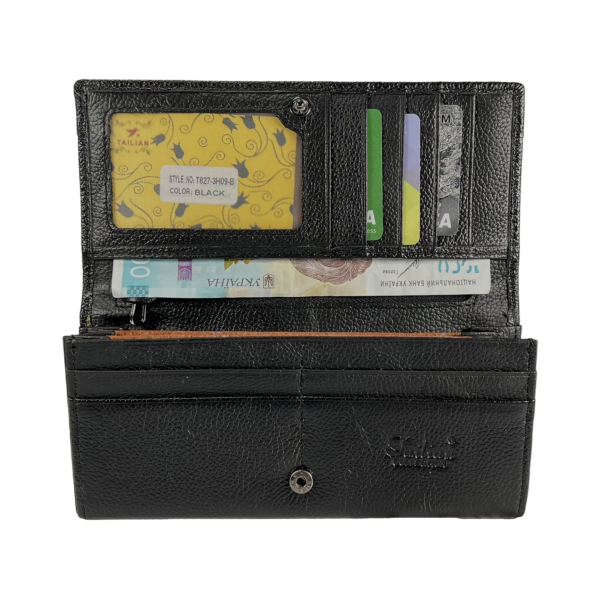 Кошелек из натуральной кожи Tailian черный, с кнопочной застежкой