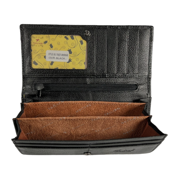 Кошелек из натуральной кожи Tailian черный, с кнопочной застежкой