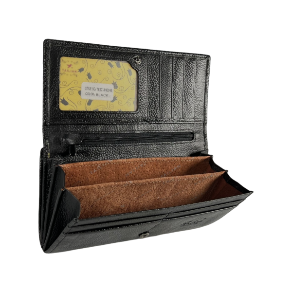 Кошелек из натуральной кожи Tailian черный, с кнопочной застежкой