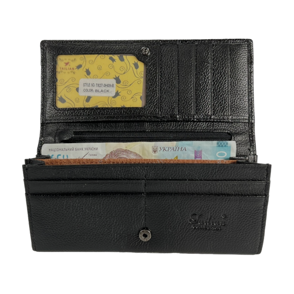 Кошелек из натуральной кожи Tailian черный, с кнопочной застежкой