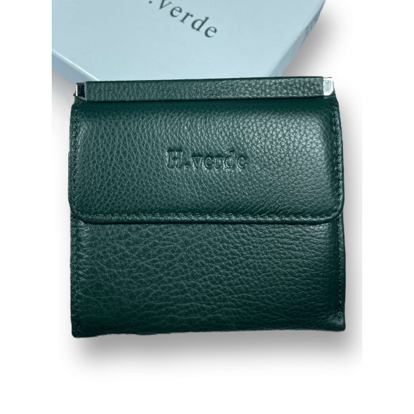 Жіночий гаманець, шкіряний, зелений, 3 відділення для купюр