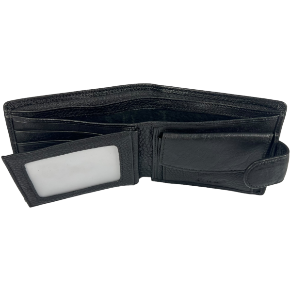Классический мужской кошелек из натуральной кожи, 3 отдела для купюр, черный