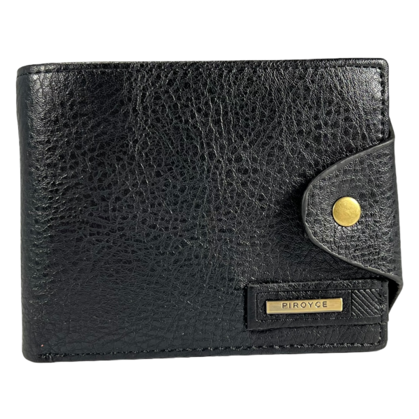 Мужской кошелек черного цвета с экокожи, застежка на кнопке