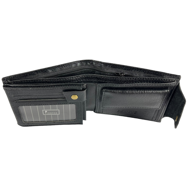 Мужской кошелек черного цвета с экокожи, застежка на кнопке Мужской кошелек черного цвета с экокожи, застежка на кнопке