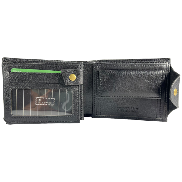 Мужской кошелек черного цвета с экокожи, застежка на кнопке Мужской кошелек черного цвета с экокожи, застежка на кнопке