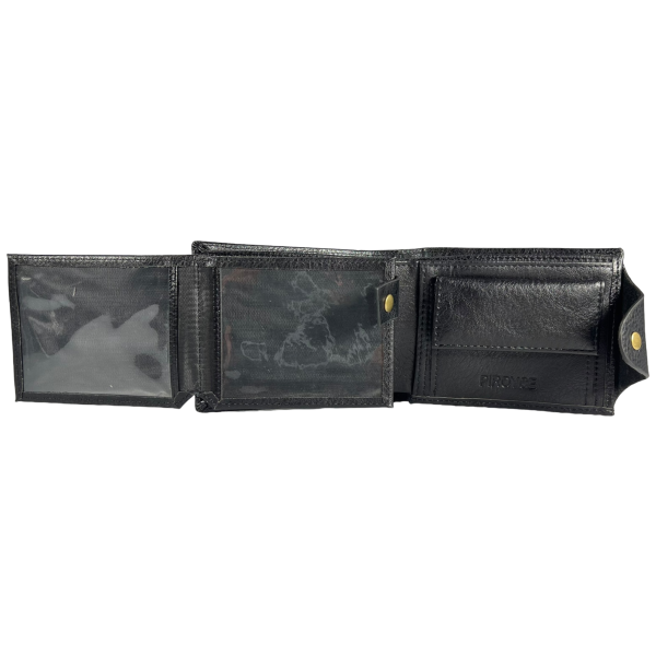 Мужской кошелек черного цвета с экокожи, застежка на кнопке Мужской кошелек черного цвета с экокожи, застежка на кнопке